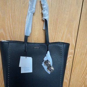 Calvin Klein leather silver studded black tote bag NWT